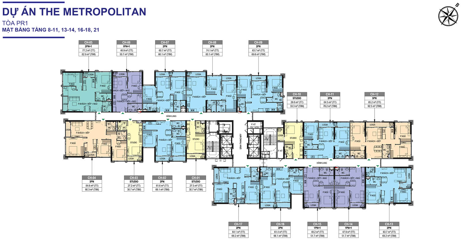 Mặt bằng tầng 8-11, 13-14, 16-18, 21 Tòa PR1 The Paris Vinhomes Ocean Park 1