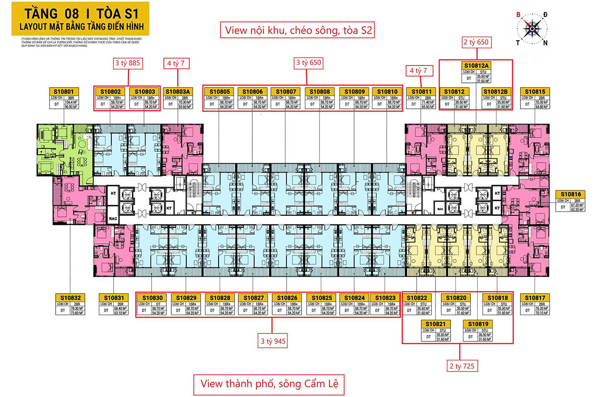 Mặt bằng tầng điển hình tòa S1 (tầng 08)