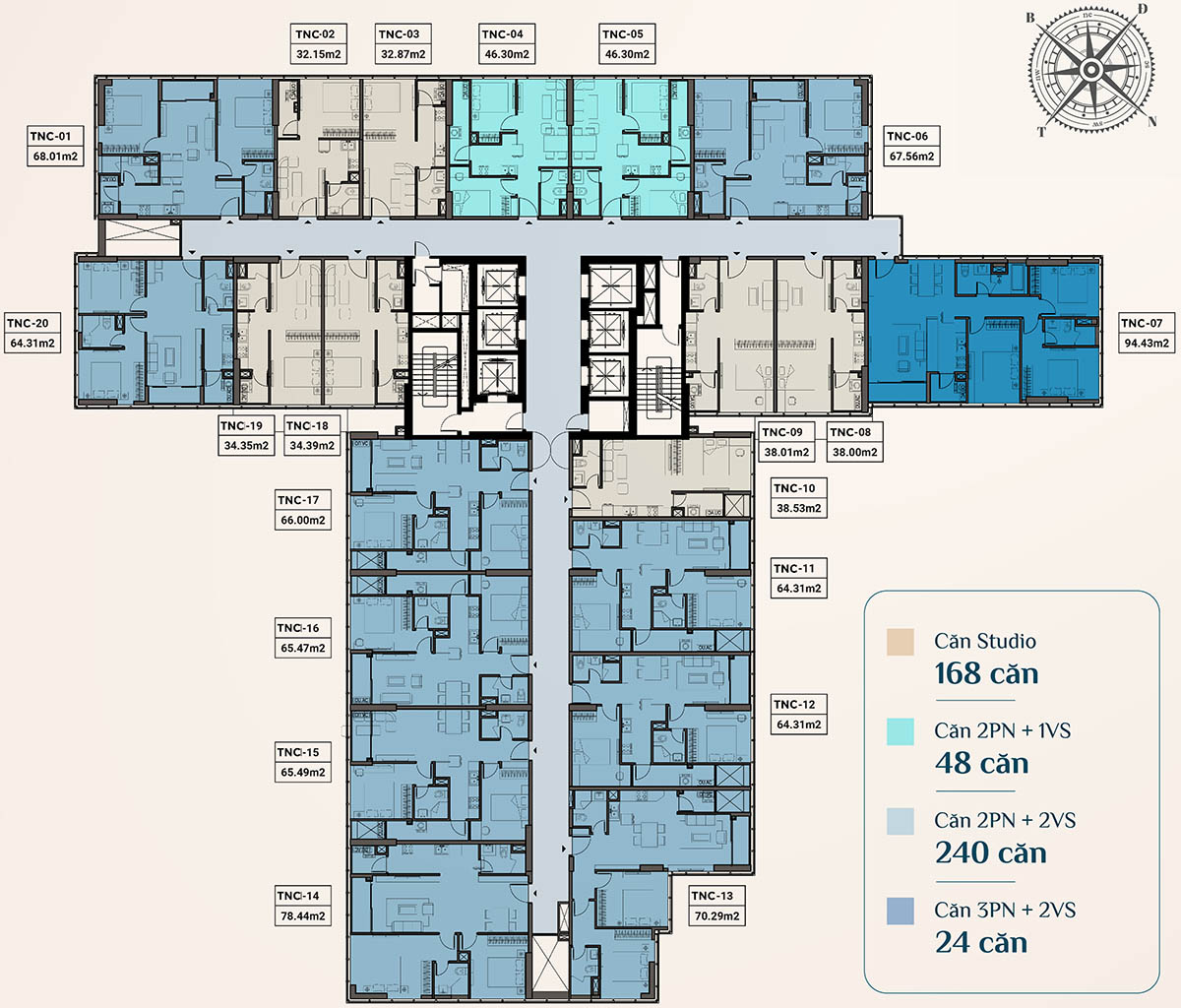 Mặt bằng tầng điển hình tòa The Ninety Complex