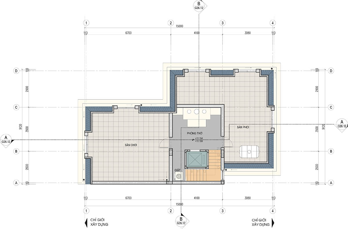 Mặt bằng tầng tum biệt thự khu B Q02-L36