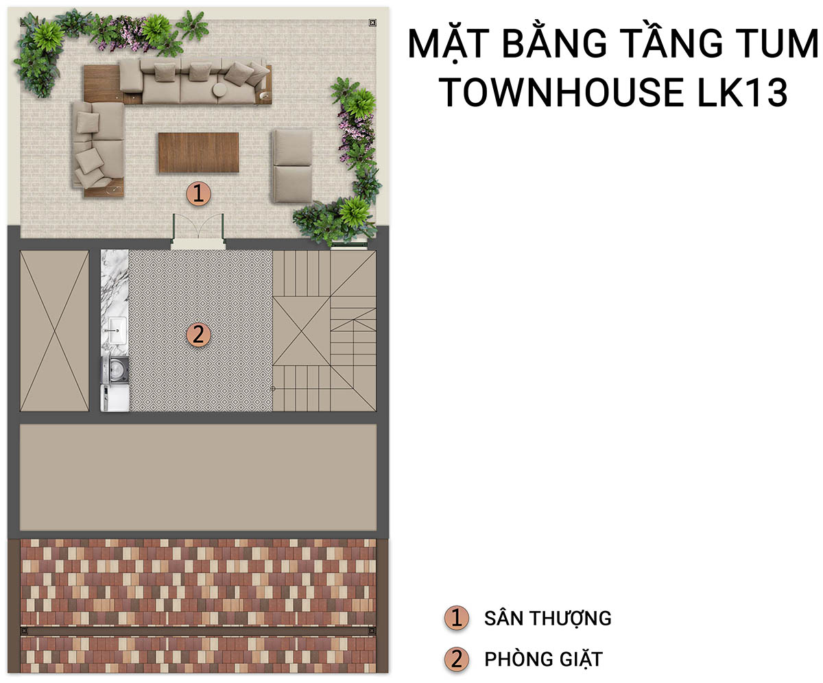 Mặt bằng tầng tum liền kề Townhouse LK13 (160m2) Sun Urban City