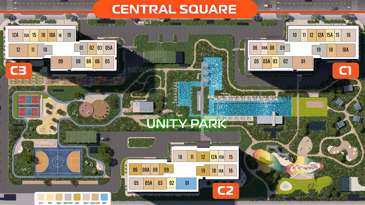 Mặt bằng tòa C1, C2, C3 khu Central Square thuộc Masteri Trinity Square