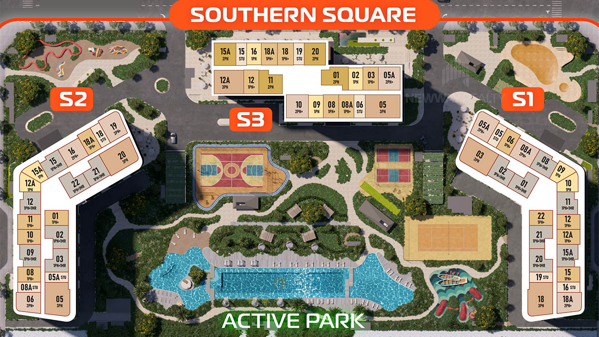 Mặt bằng tòa S1, S2, S3 khu Southern Square thuộc Masteri Trinity Square