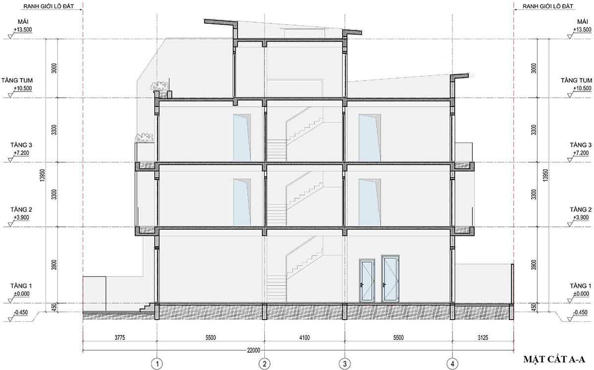 Mặt cắt A-A biệt thự F08-L07 (SL-7.1) An Quý Villa