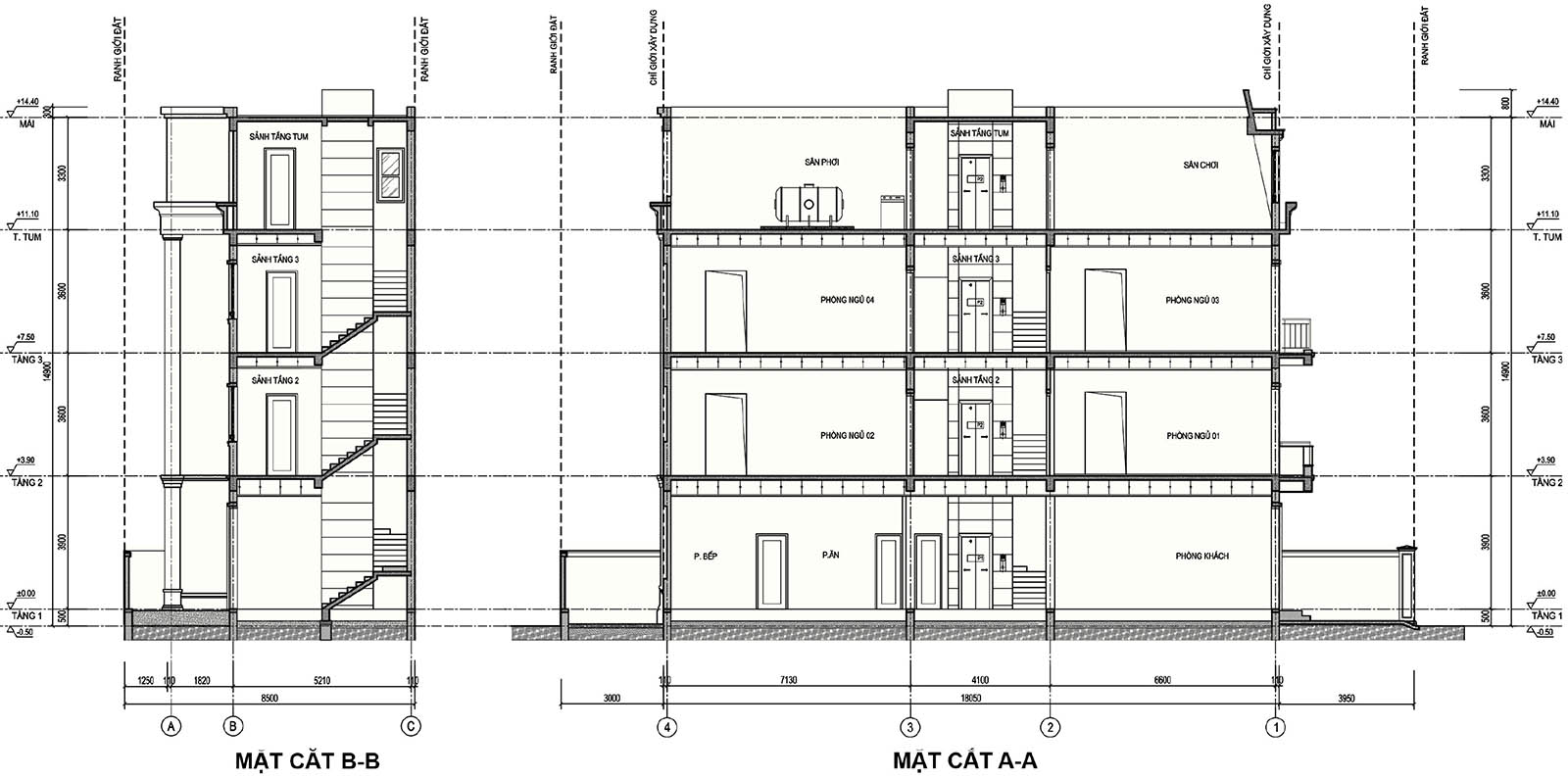 Mặt cắt B-B & A-A biệt thự khu B P03-L05