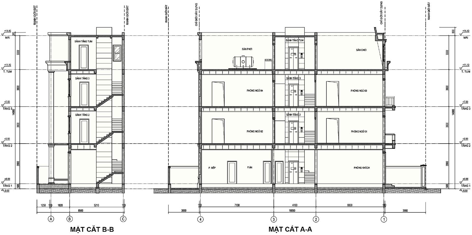 Mặt cắt B-B & A-A biệt thự khu B R01-L29