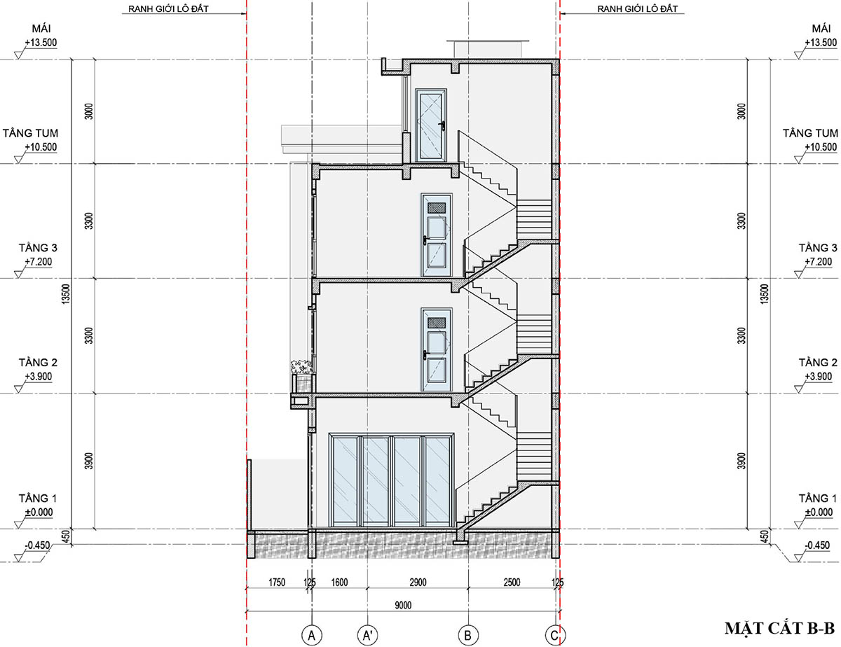 Mặt cắt B-B biệt thự F07-L27 (SL-6.3) An Quý Villa