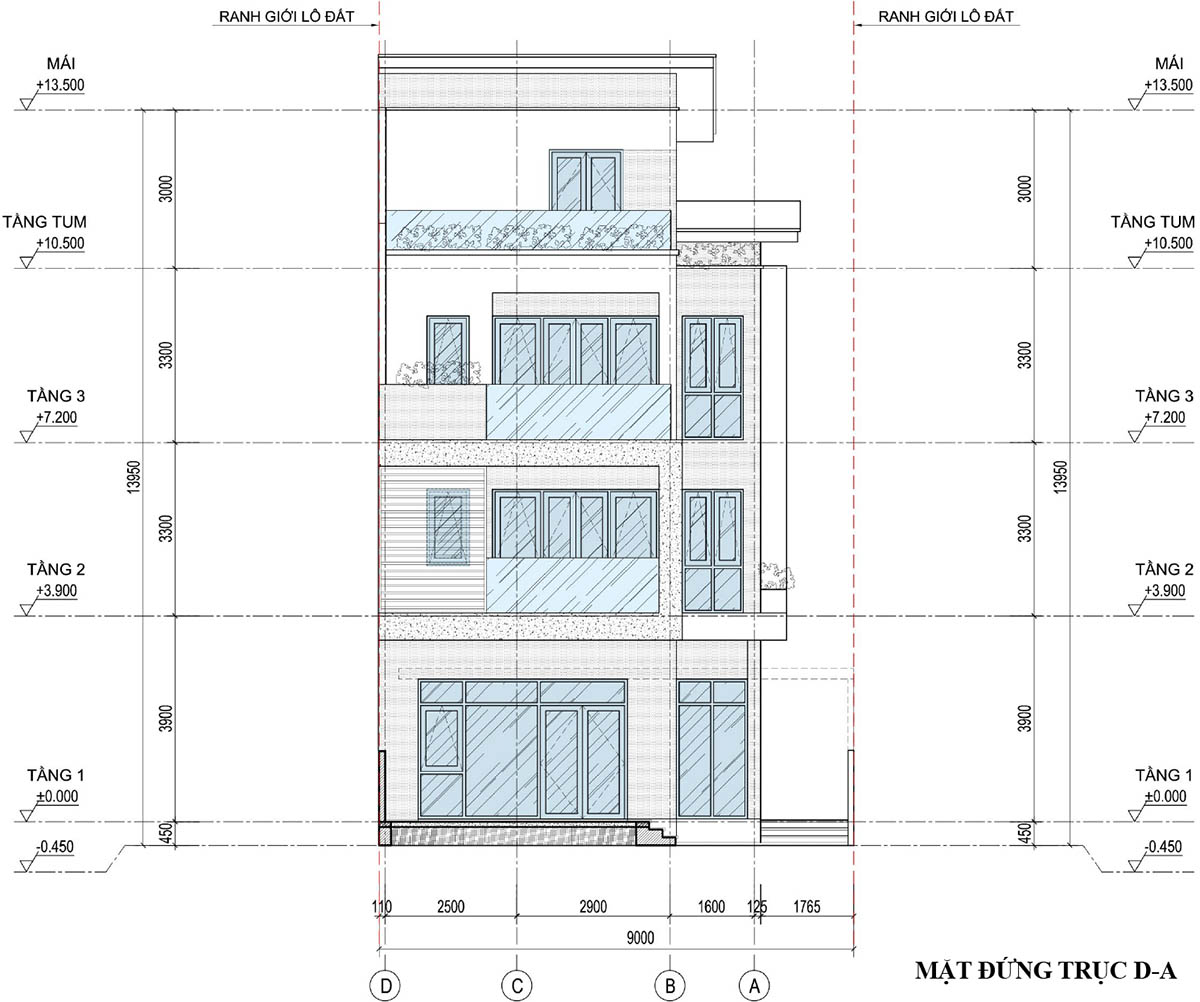 Mặt đứng trục D-A biệt thự F08-L07 (SL-7.1) An Quý Villa