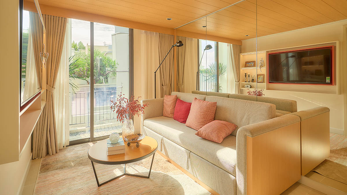 Phòng khách căn hộ 1PN+1 khu cao tầng Sun Urban City