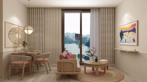 Phòng khách căn hộ 2BR (2 phòng ngủ) Sun Centro Town