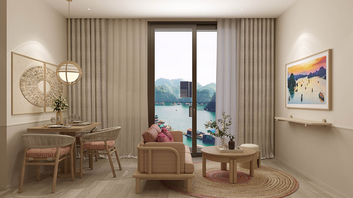 Phòng khách căn hộ 2BR (2 phòng ngủ) Sun Centro Town
