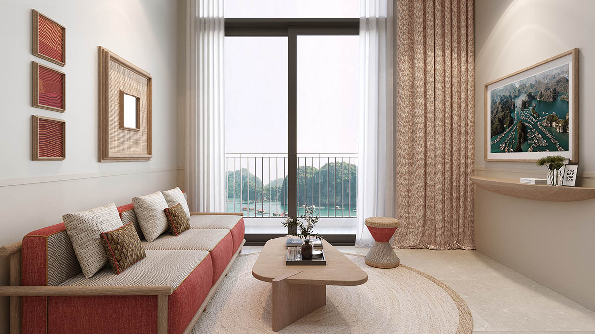 Phòng khách căn hộ 3BR (3 phòng ngủ) Sun Centro Town