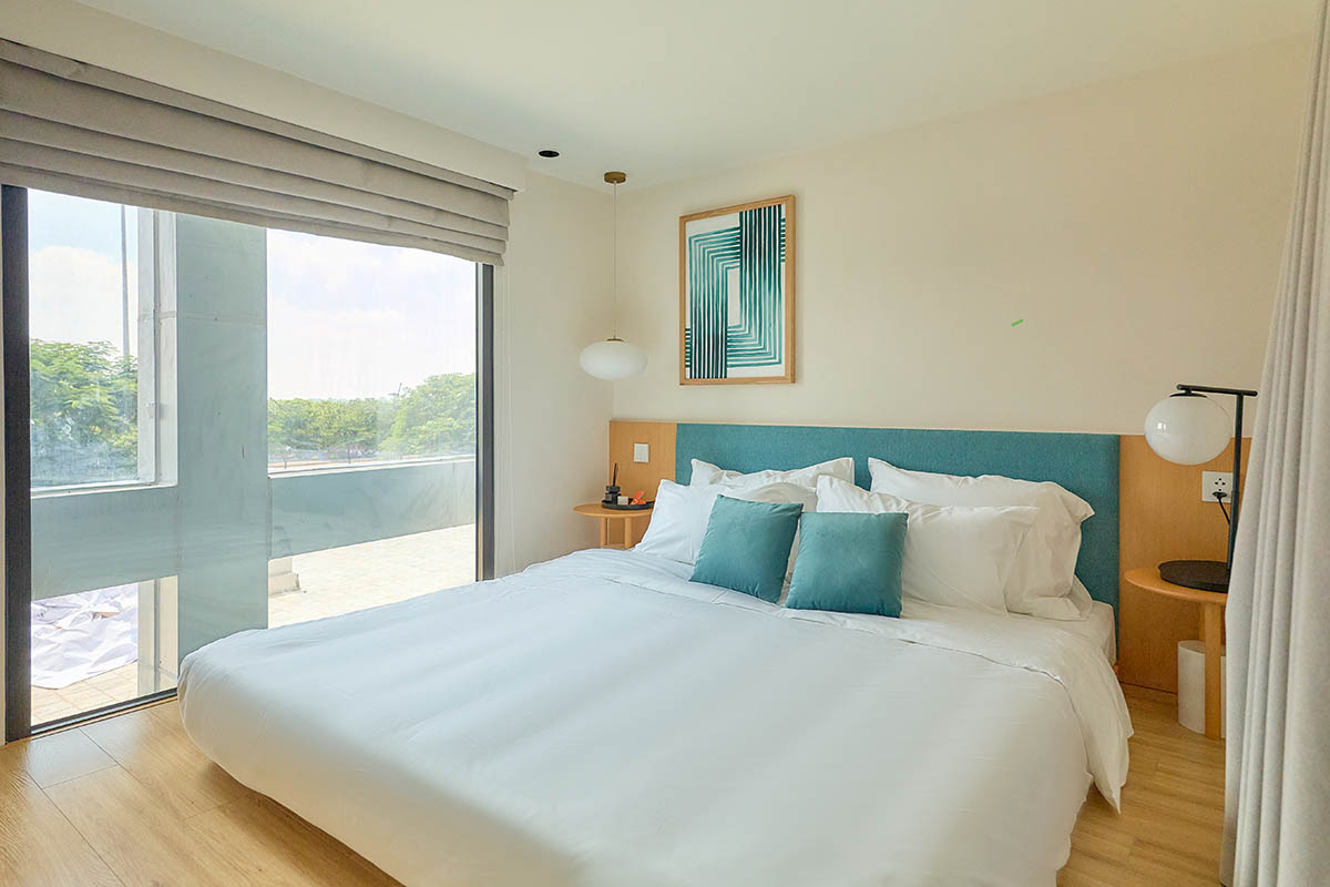 Phòng ngủ căn hộ 2PN khu cao tầng Sun Urban City