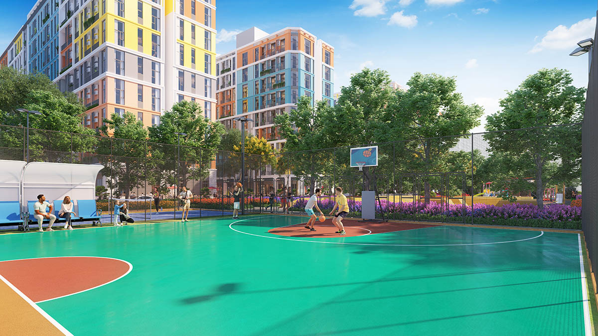 Sân tập bóng rổ trước dãy nhà Art Residence