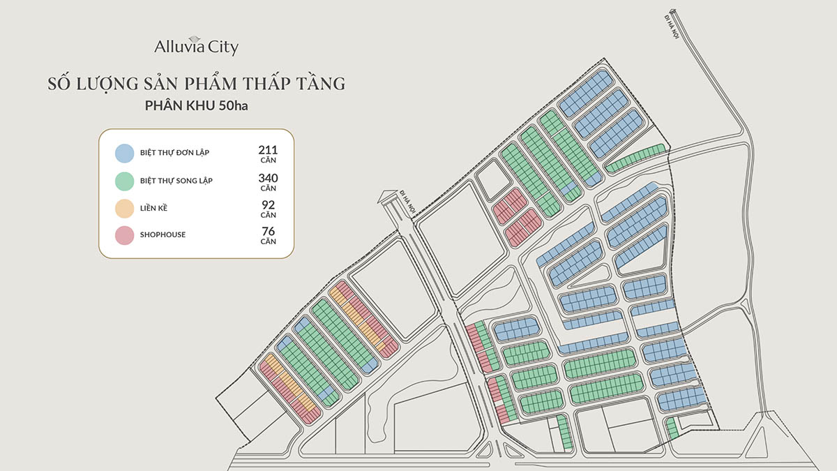 Số lượng biệt thự, liền kề, shophouse trong phân khu 50ha Alluvia City