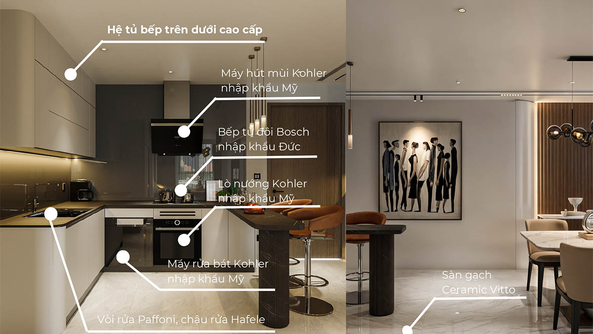 Thiết bị nhà bếp, sàn căn hộ The Queen