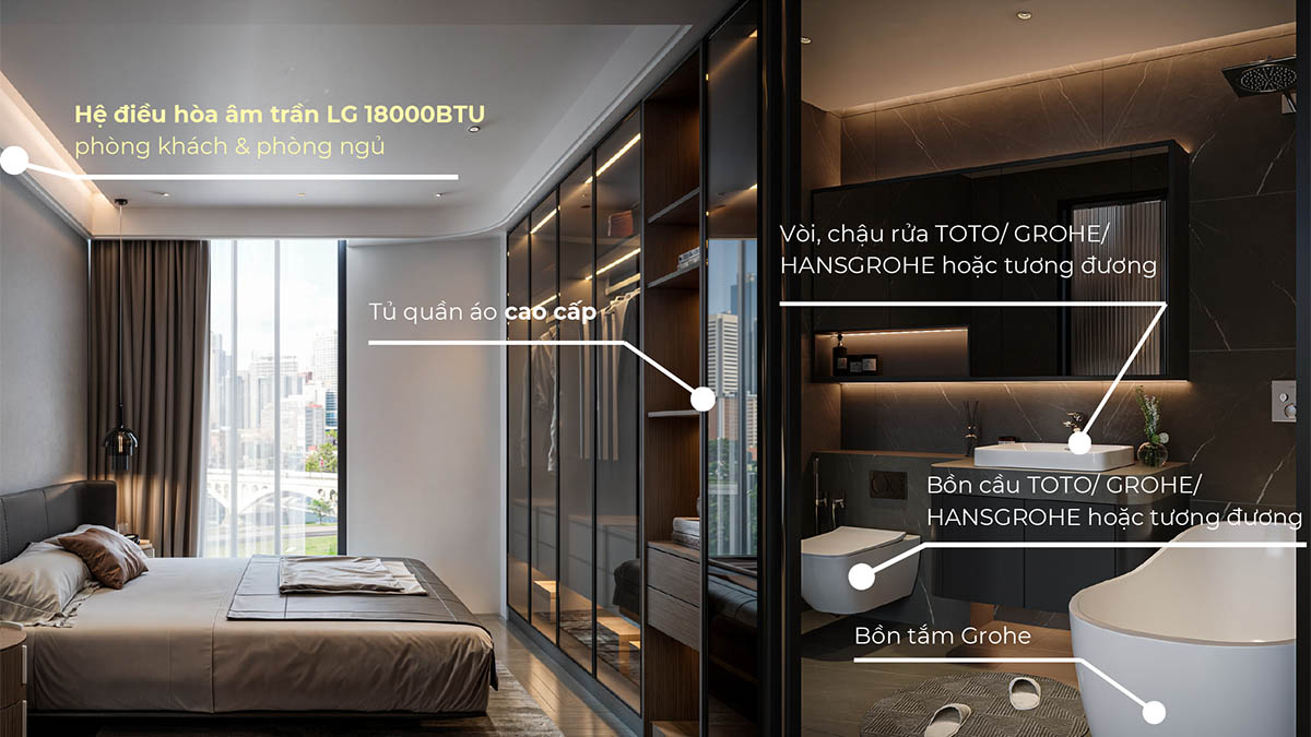 Thiết bị vệ sinh và phòng ngủ căn hộ The Queen