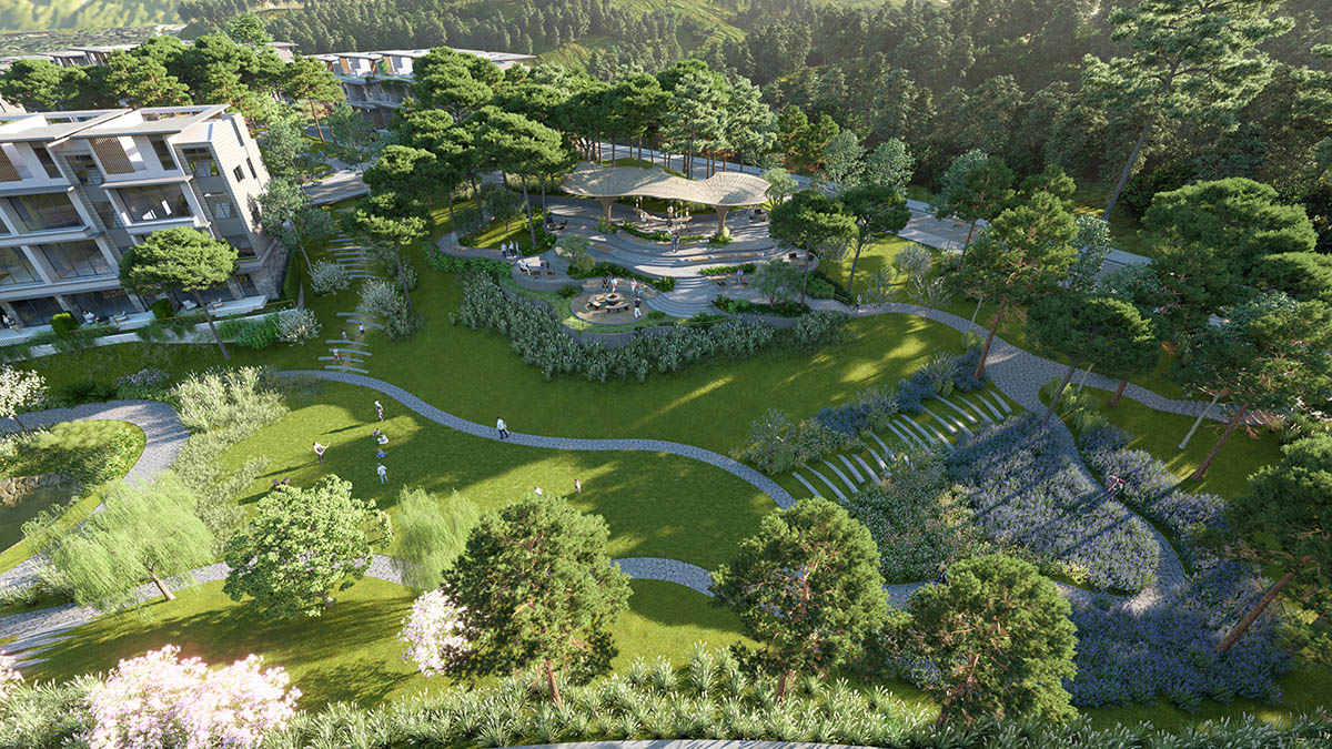 Toàn cảnh khu vực thư giãn cạnh liền kề Spring Residences