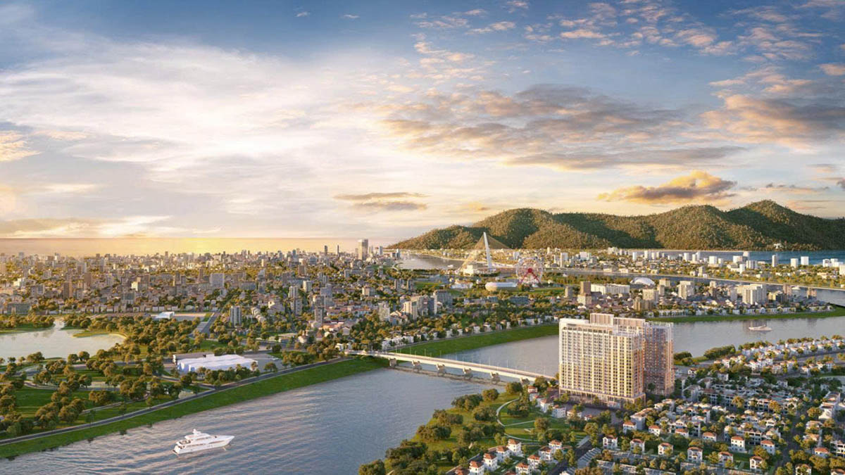 Toàn cảnh Sun Spana Tower nhìn ra sông Cẩm Lệ