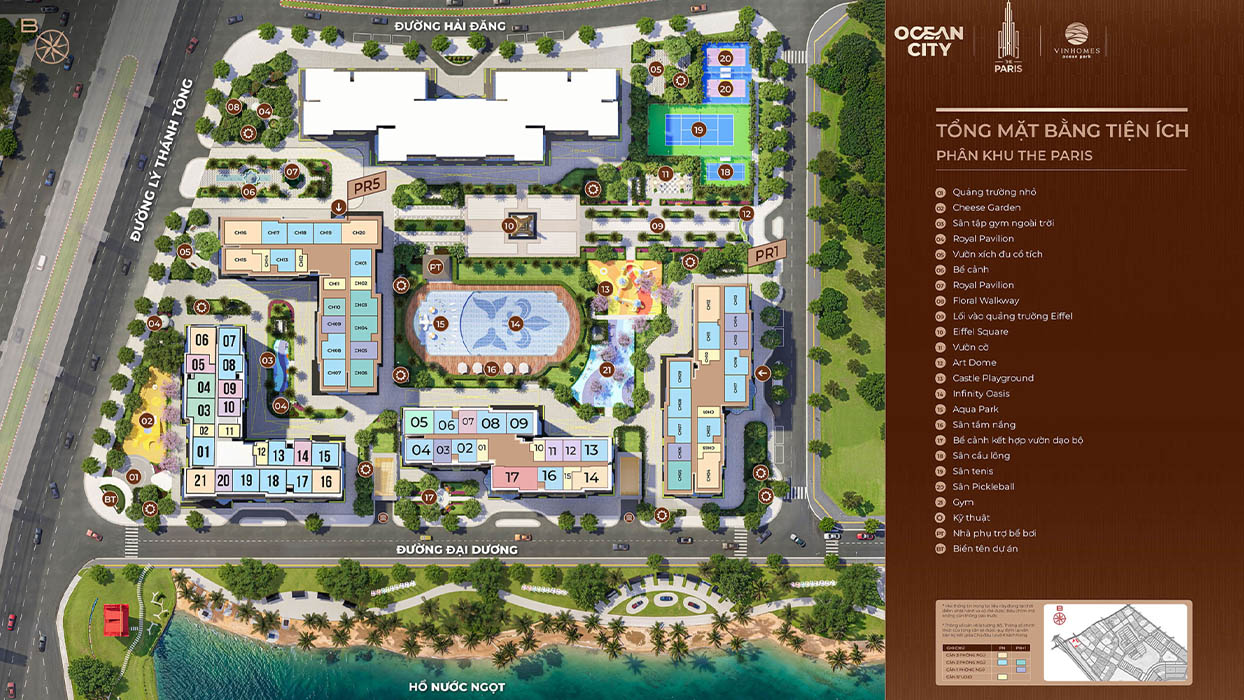 Tổng mặt bằng tiện ích phân khu The Paris Vinhomes Ocean Park 1