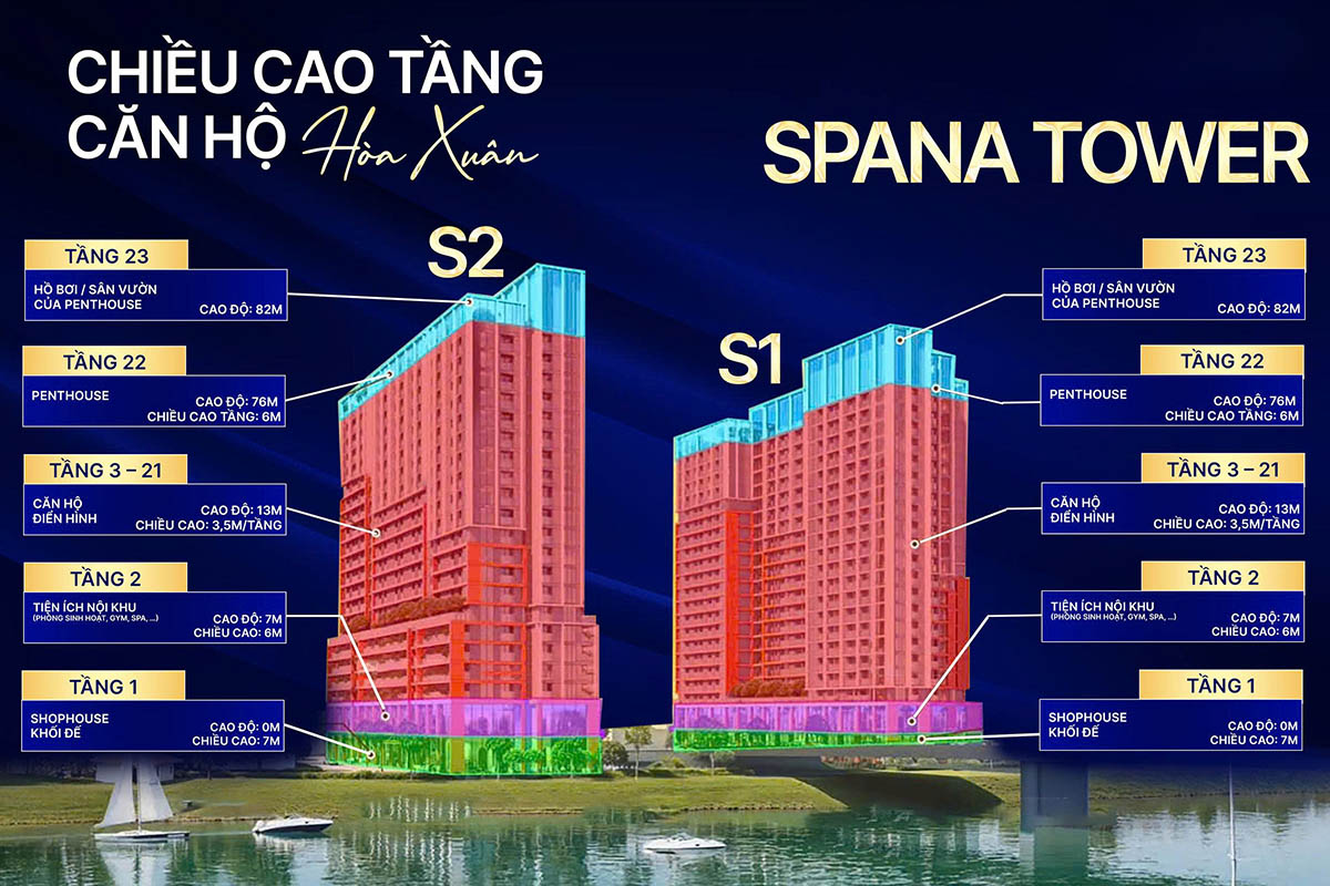 Tổng thể chiều cao tầng căn hộ Sun Spana Tower