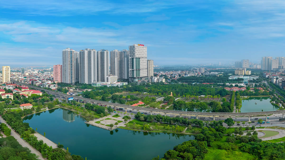 Tổng thể tòa Rox Tower Goldmark City khi nhìn từ xa