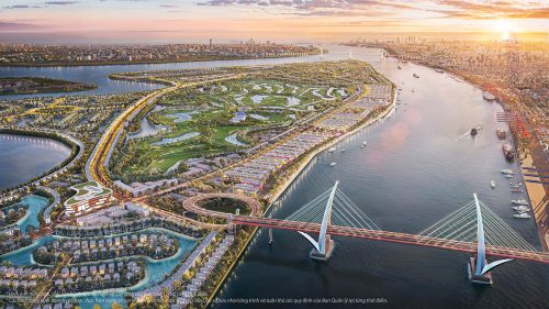 Tổng thể Vinhomes Royal Island hướng nhìn từ cầu Máy Chai