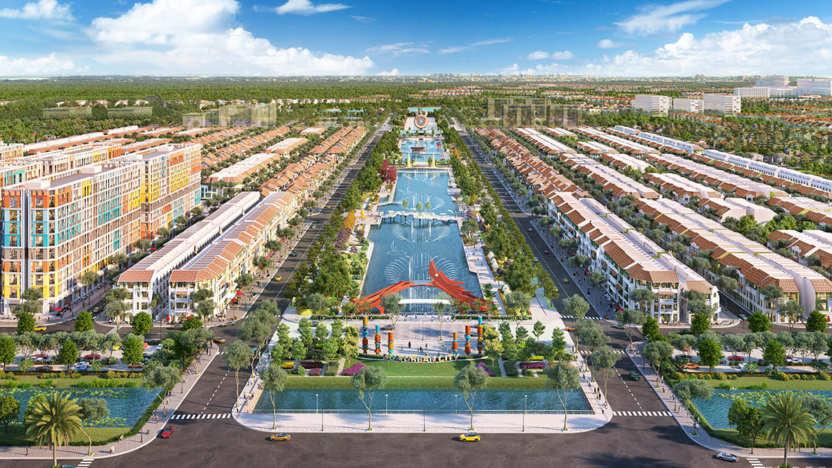 Từ cổng vào công viên lễ hội của Sun Urban City